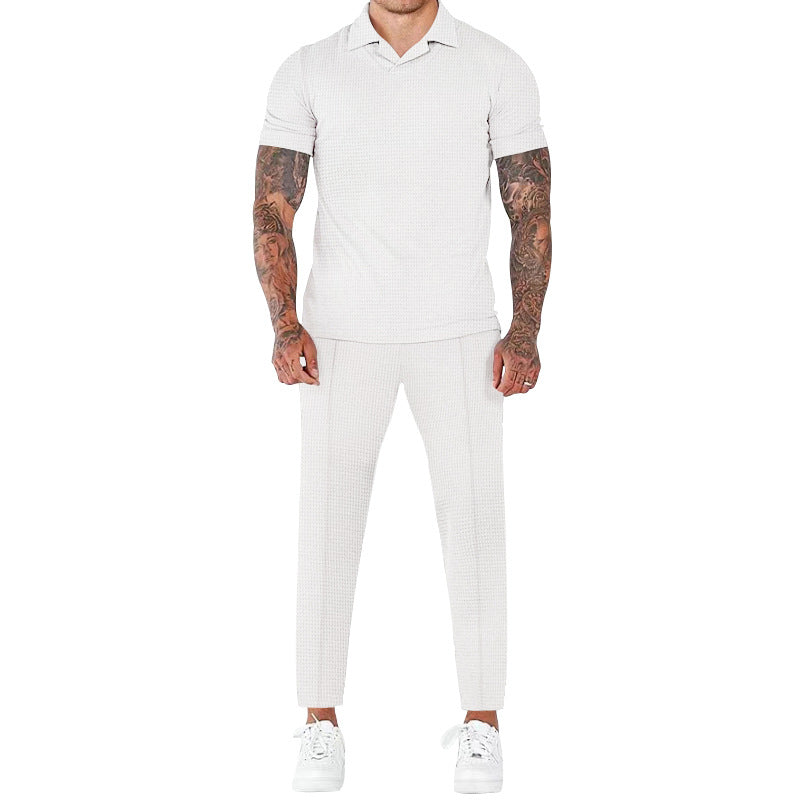Herren elegantes Kurzarm-Hemd- und Hose-Set mit strukturiertem Design und komfortabler Passform ModeGeist
