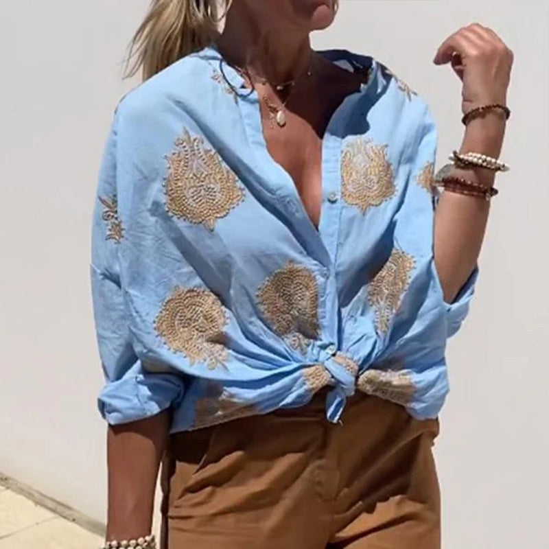 Modegeist Bluse für Damen mit aufwendigen Stickereien und weiten Ärmeln