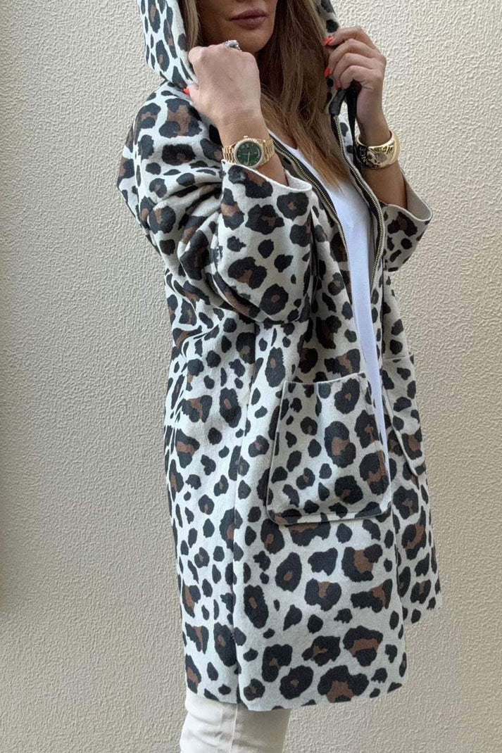 Damen modische Kapuzenjacke mit Leo-Muster ModeGeist
