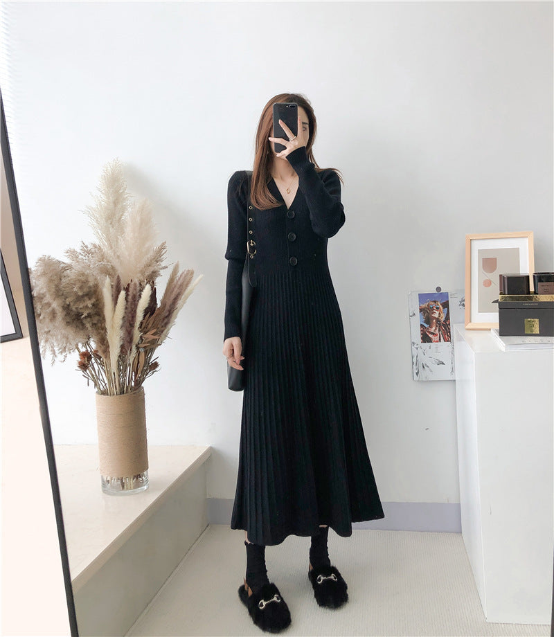 Damen Strickkleid mit Knopfverschluss und gerippter Struktur ModeGeist