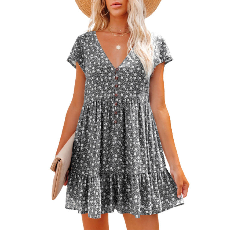 Blumenkleid für Damen mit Knopfleiste und Volants von MODEGEIST