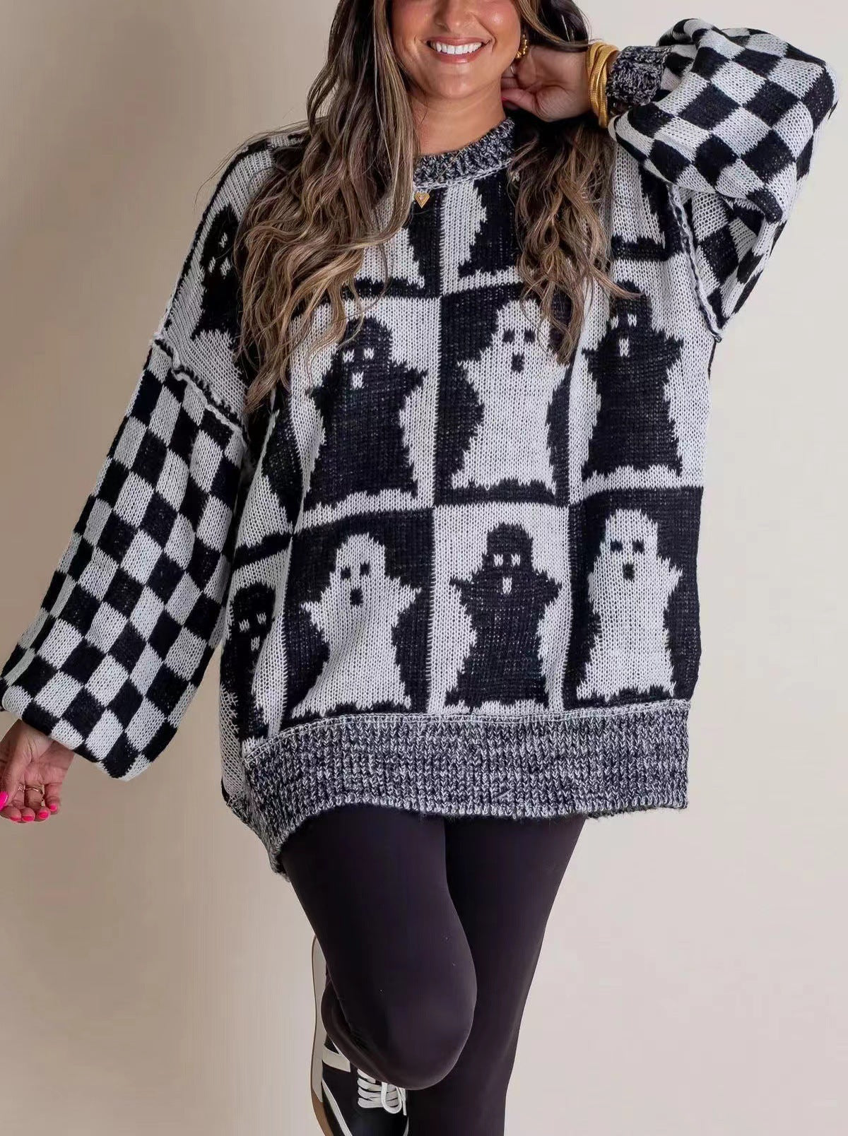 Damen Großer, gemütlicher Strickpullover mit Geisterdesign ModeGeist