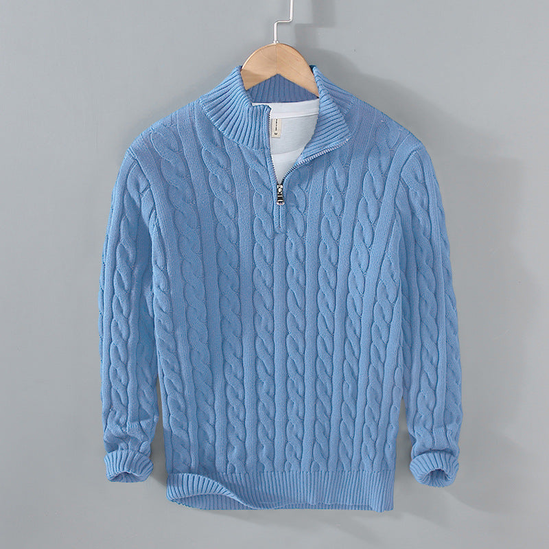 Herren-Baumwollpullover mit kurzem Zipper