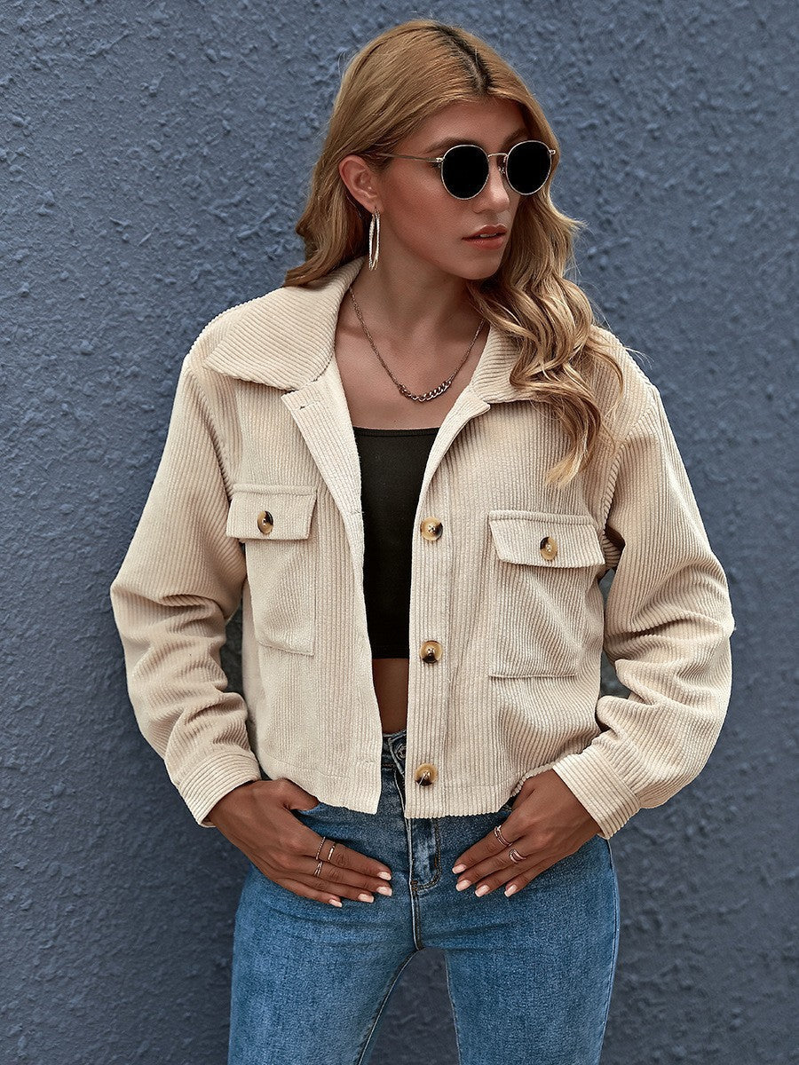 Damen modische Kordjacke mit aufgesetzten Taschen ModeGeist