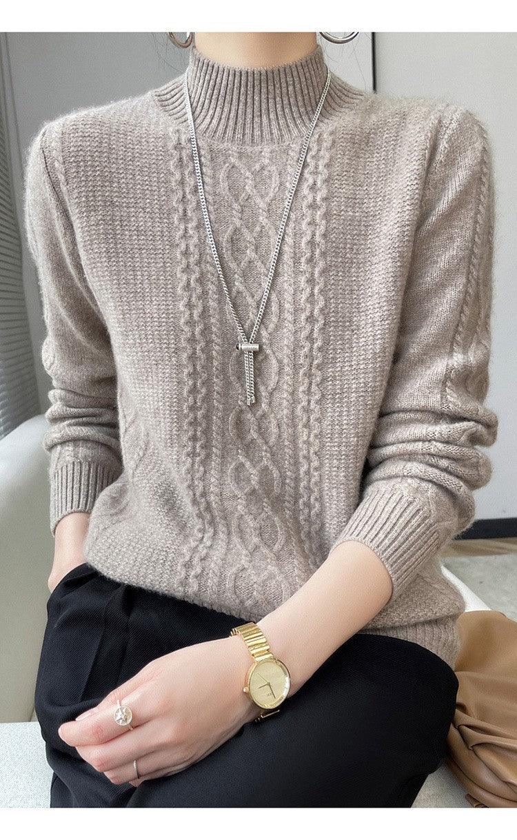 Damen Strickpullover mit elegantem Zopfmuster und hoch geschlossenem Kragen ModeGeist