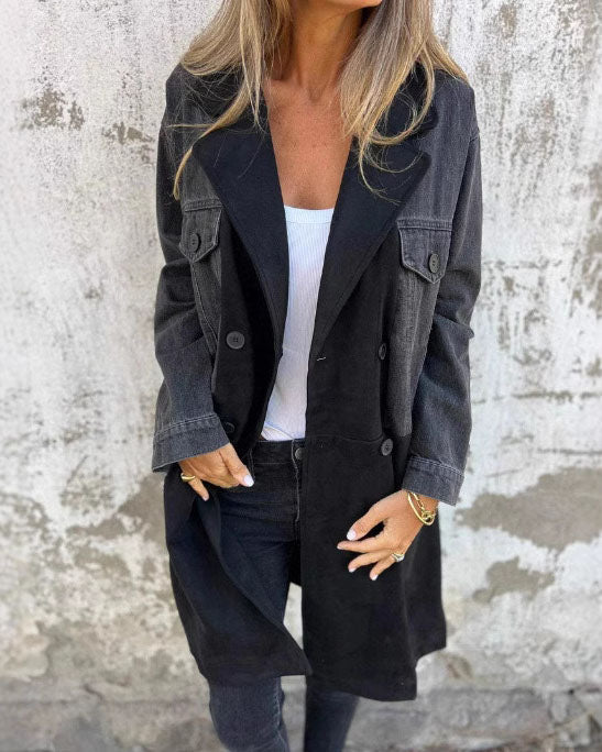 ModeGeist | Denim Patchwork mittellanger Mantel