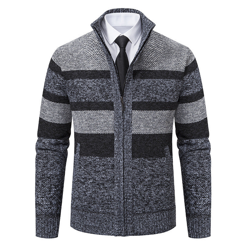 Herren modischer Strickjacke mit hohem Kragen und gestreiftem Design ModeGeist