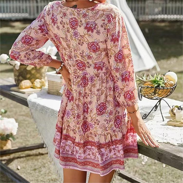Sommerkleid für Damen, luftig, mit Blumenmuster und ¾-Ärmeln von MODEGEIST