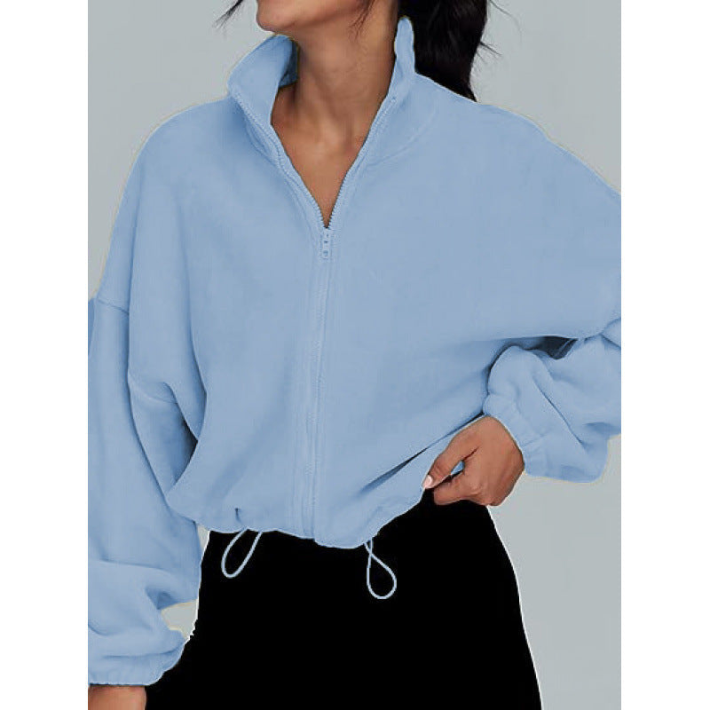 Damen trendy Oversize-Zip-Pullover mit hohem Kragen und Kordelzug ModeGeist