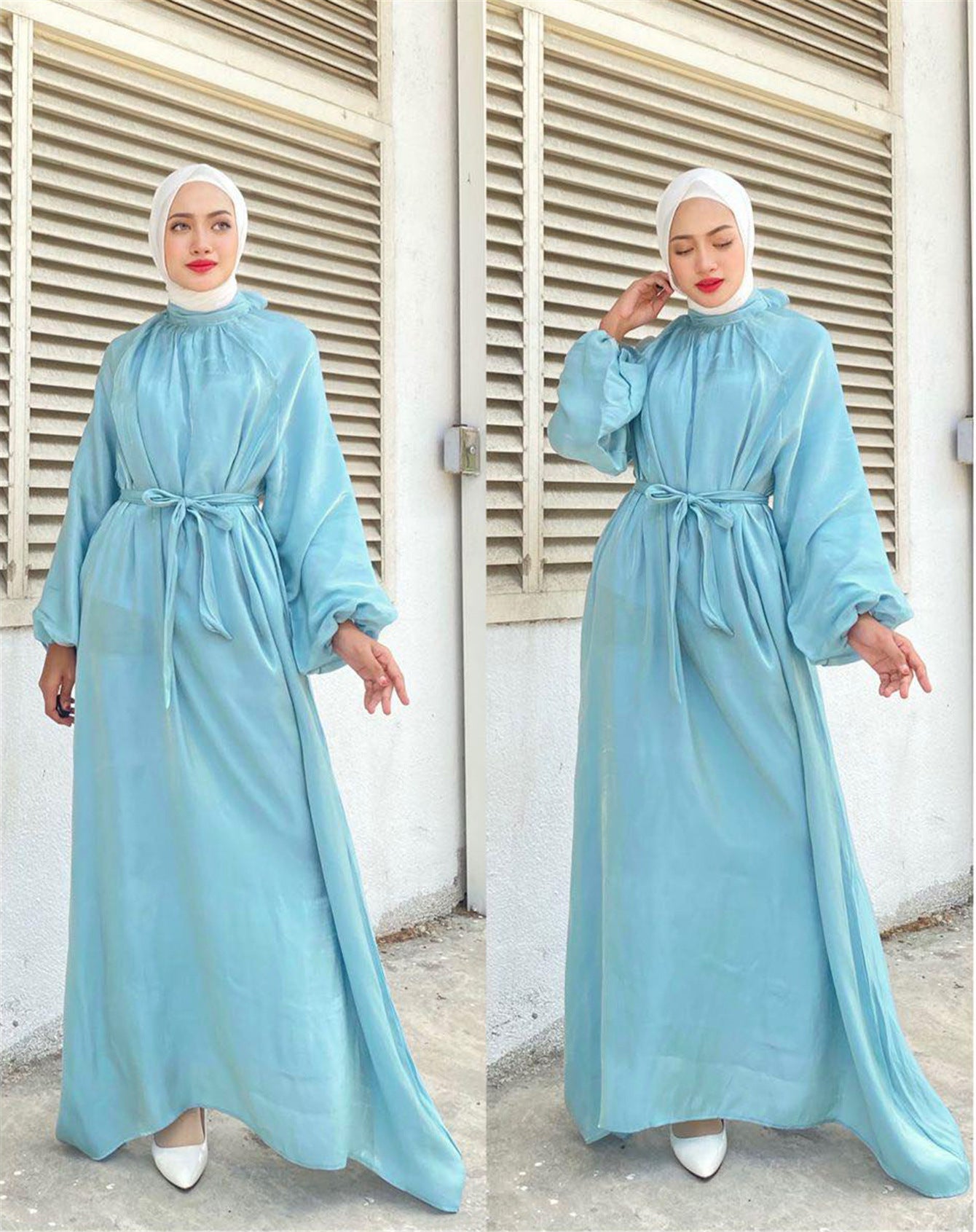 Damen Elegantes Langarmkleid mit Taillengürtel ModeGeist