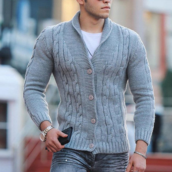 Herren Strickjacke mit einzigartigem Zopfmuster und modischem Schalkragen ModeGeist