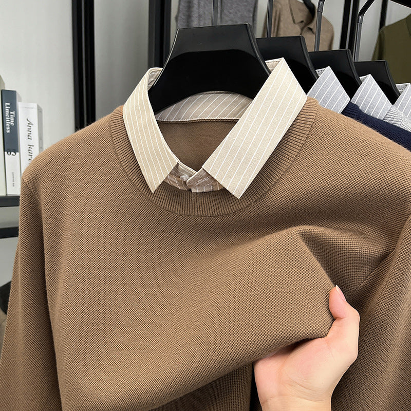 Damen Strickpullover mit integriertem Hemdkragen ModeGeist