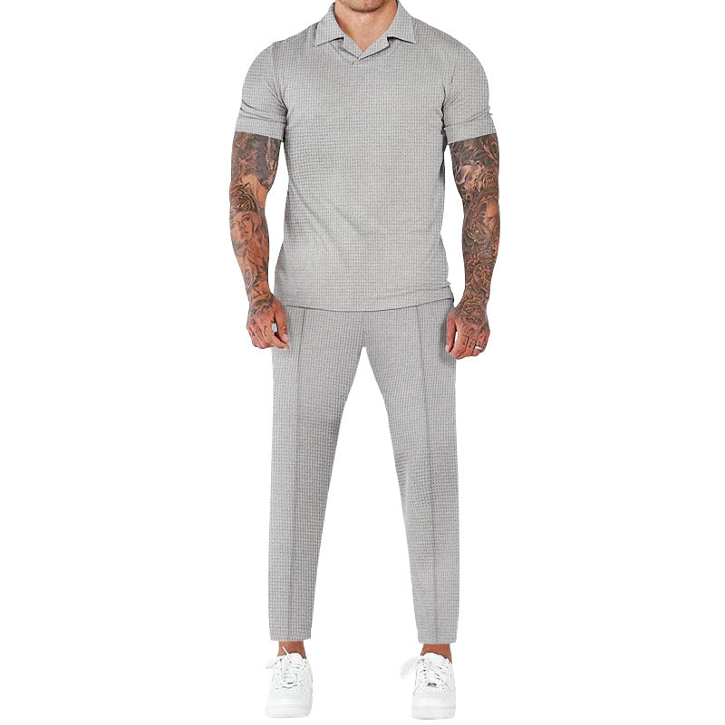 Herren elegantes Kurzarm-Hemd- und Hose-Set mit strukturiertem Design und komfortabler Passform ModeGeist