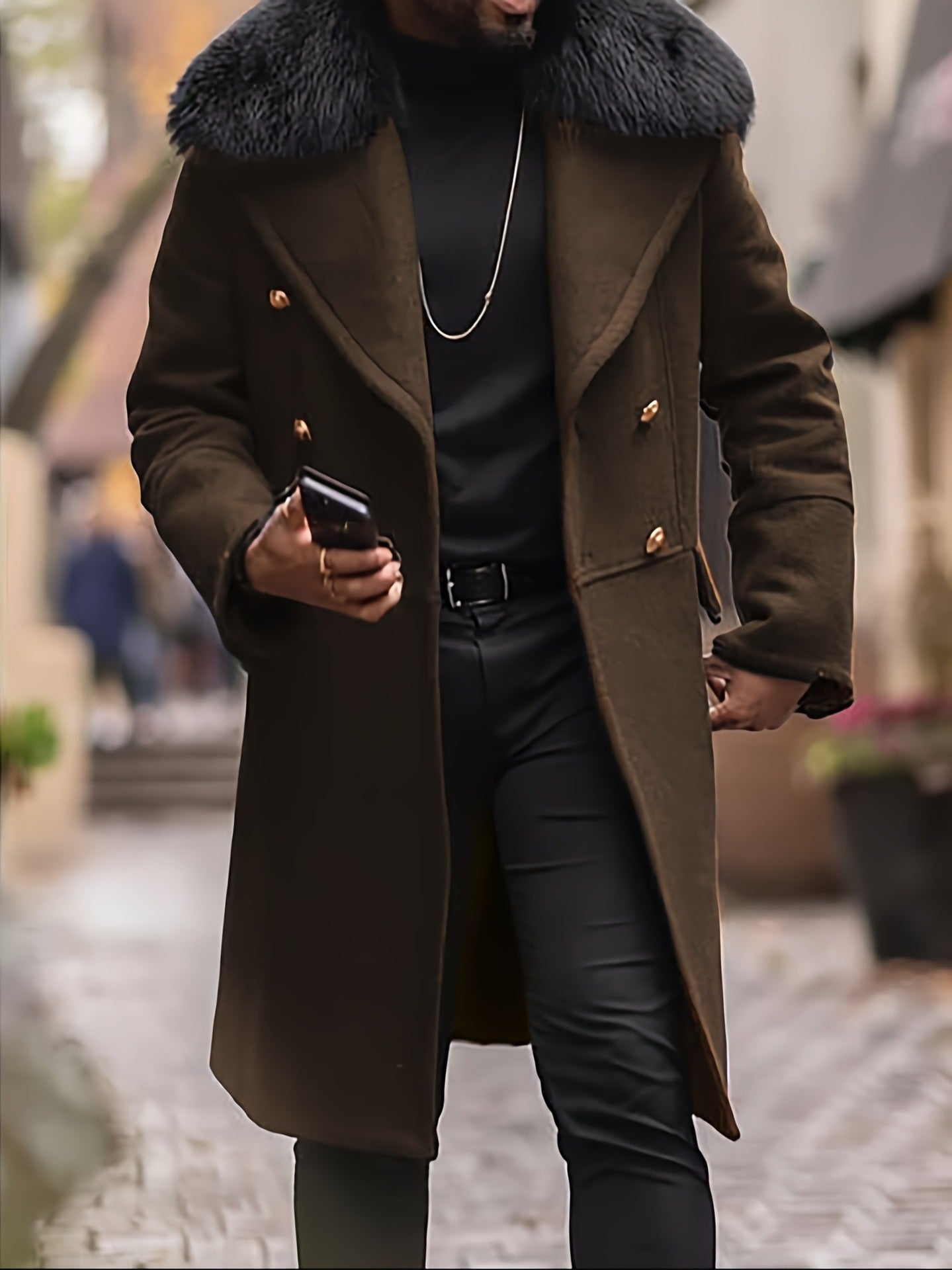 Herren eleganter Langmantel mit luxuriösem Fellkragen ModeGeist
