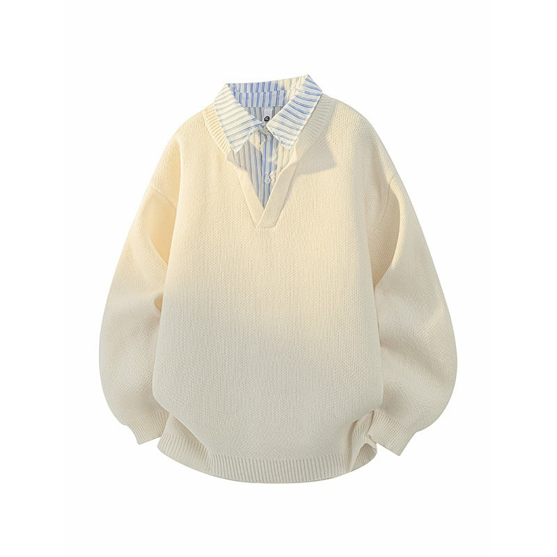 Damen Pullover mit integriertem Hemdkragen und lässigem V-Ausschnitt ModeGeist