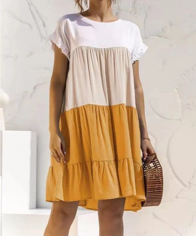 Modisches, bequemes Sommerkleid für Damen mit weitem Rock und Rüschen