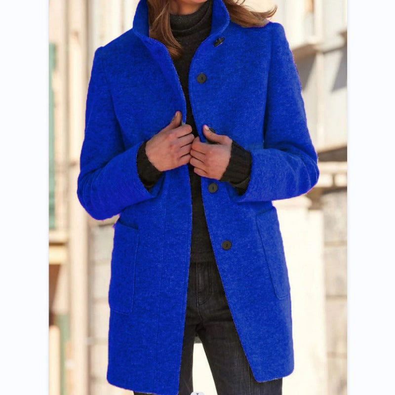 Damen elegante Wolljacke mit praktischen Taschen und Knopfverschluss ModeGeist