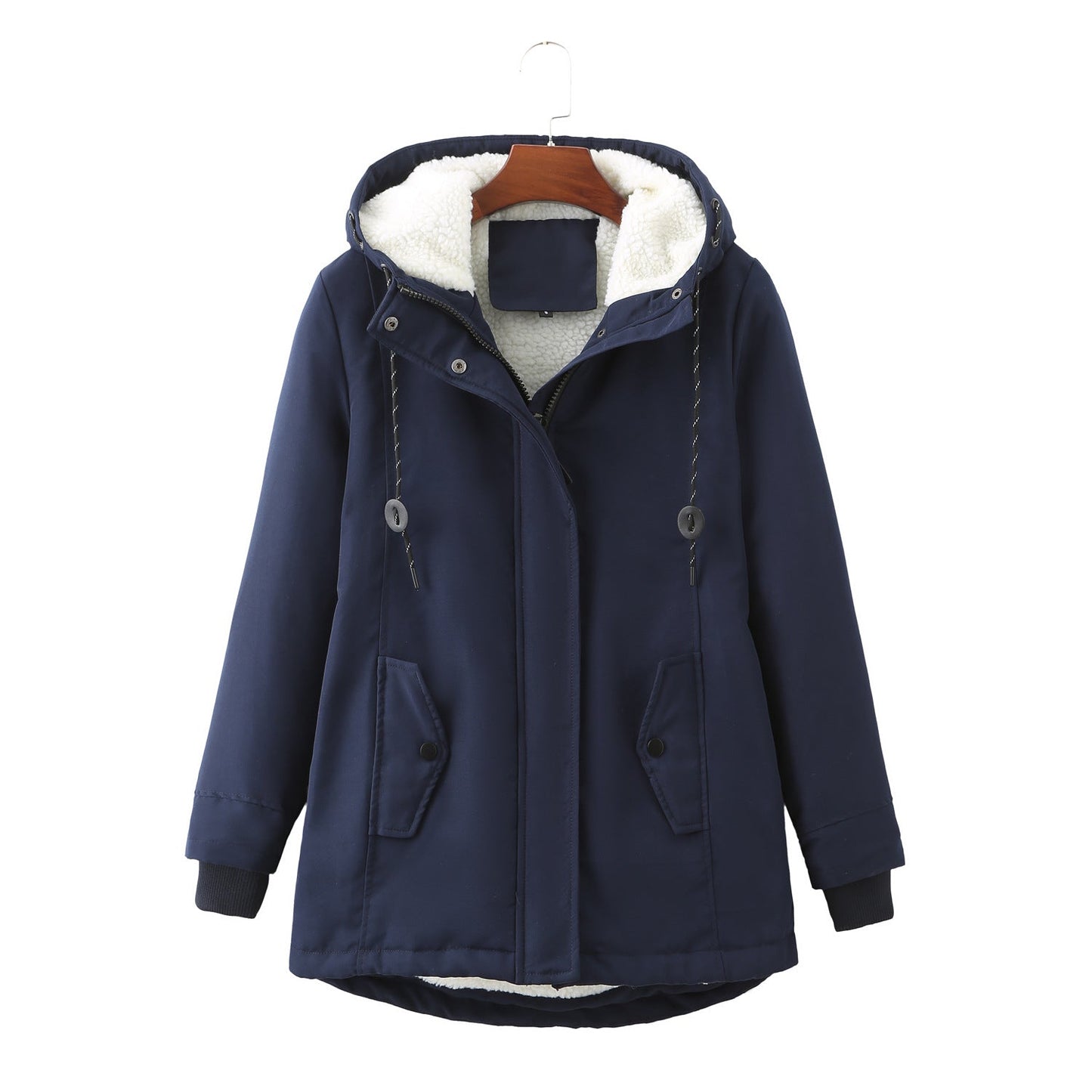 Damen warme Fleecegefütterte Parka-Jacke mit verstellbarem Taillenzug ModeGeist
