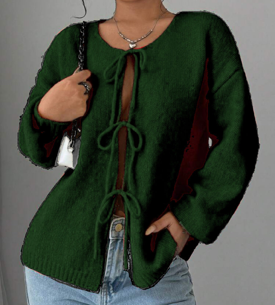 Damen Oversized Strickpullover mit dekorativem Schnürdetail ModeGeist