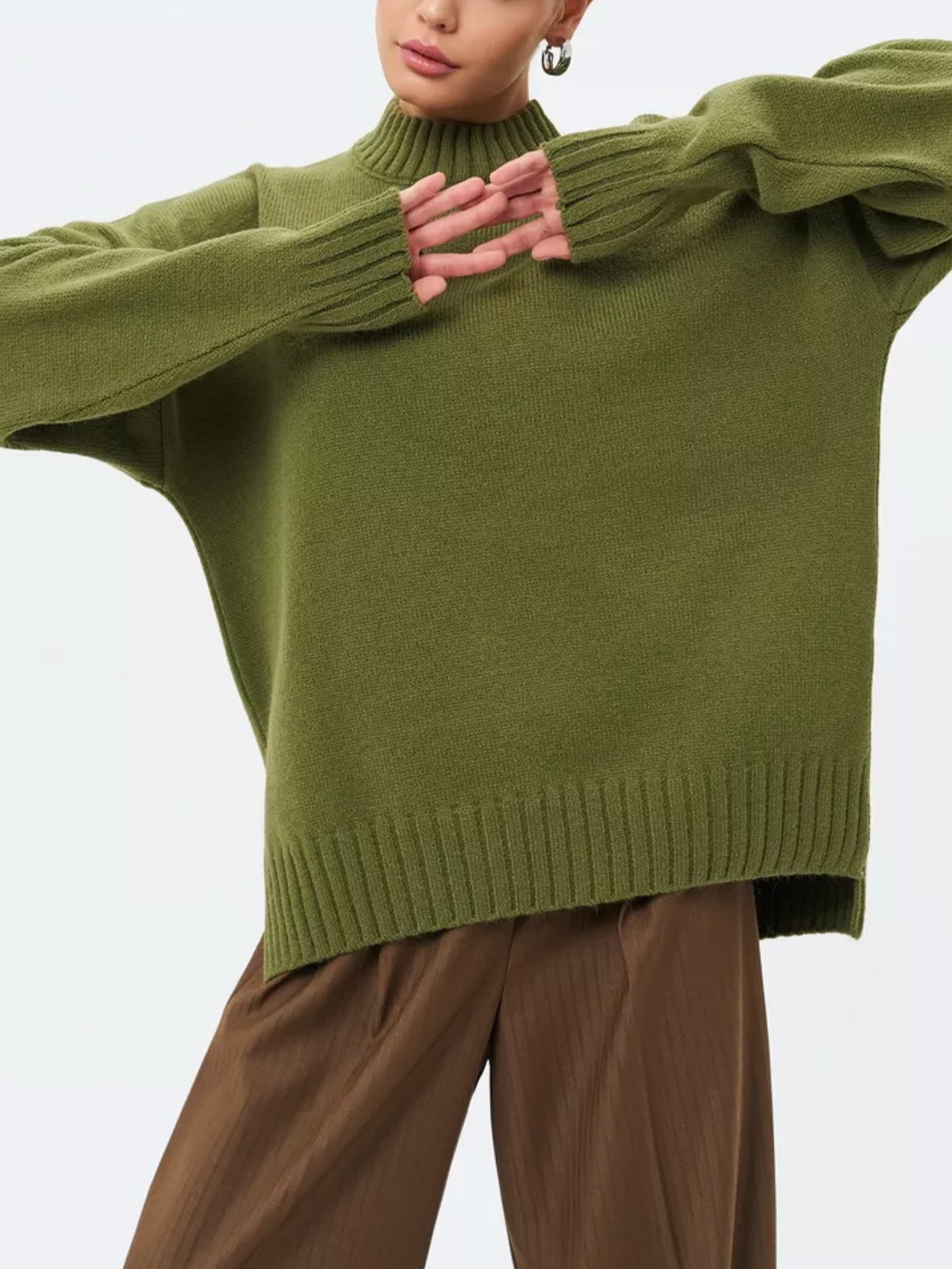 ModeGeist | Pullover Pullover Übergröße Schnitt Gerippter Strick Semi Hoher Hals Fallende Schultern