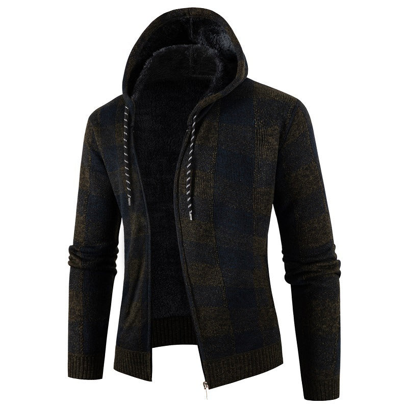 Herren gemütliche Kapuzenjacke mit kariertem Design ModeGeist