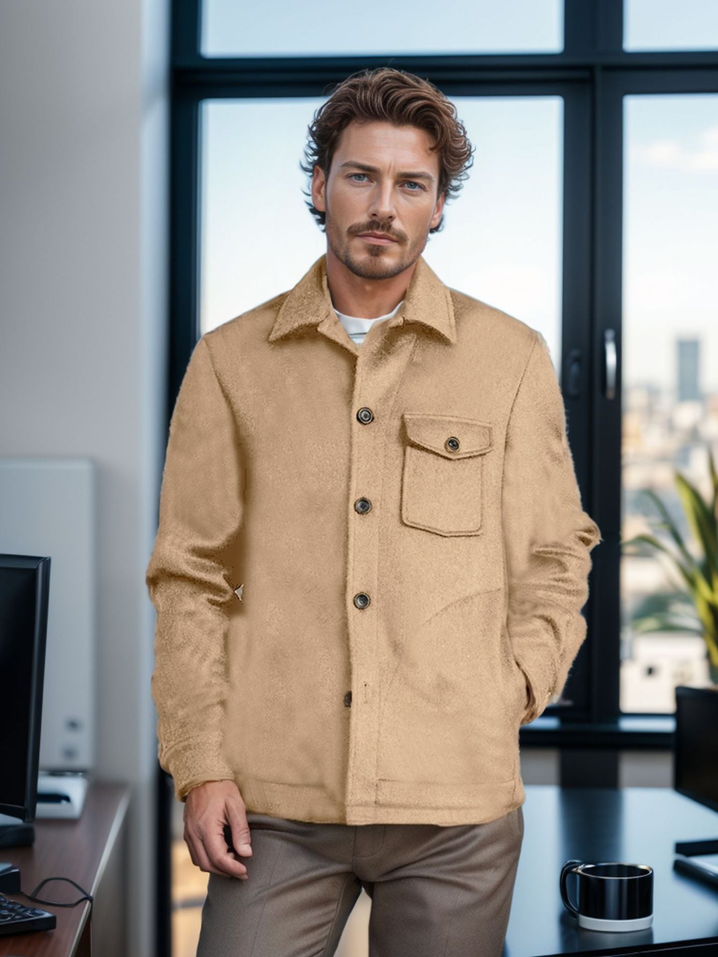 Herren elegante Bouclejacke mit praktischen Taschen ModeGeist