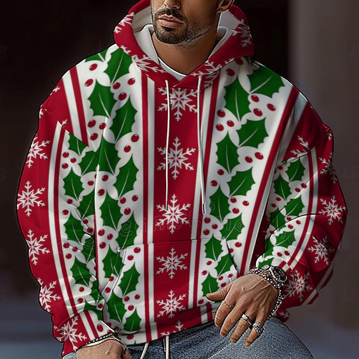 Herren Weihnachts-Hoodie mit farbenfrohem grafischen Design und bequemer Passform ModeGeist