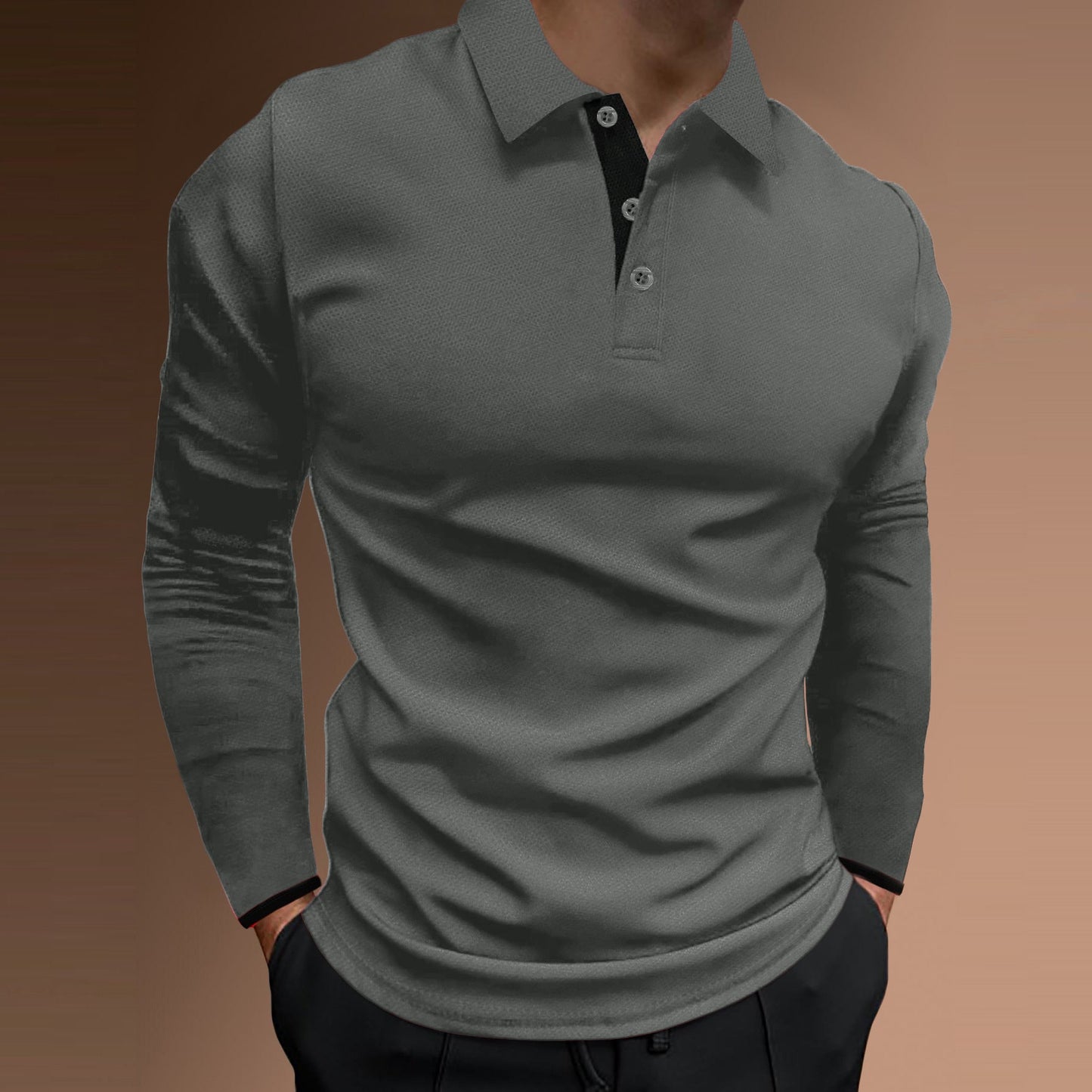 Herren elegantes Langarm-Polohemd mit strukturiertem Gewebe ModeGeist