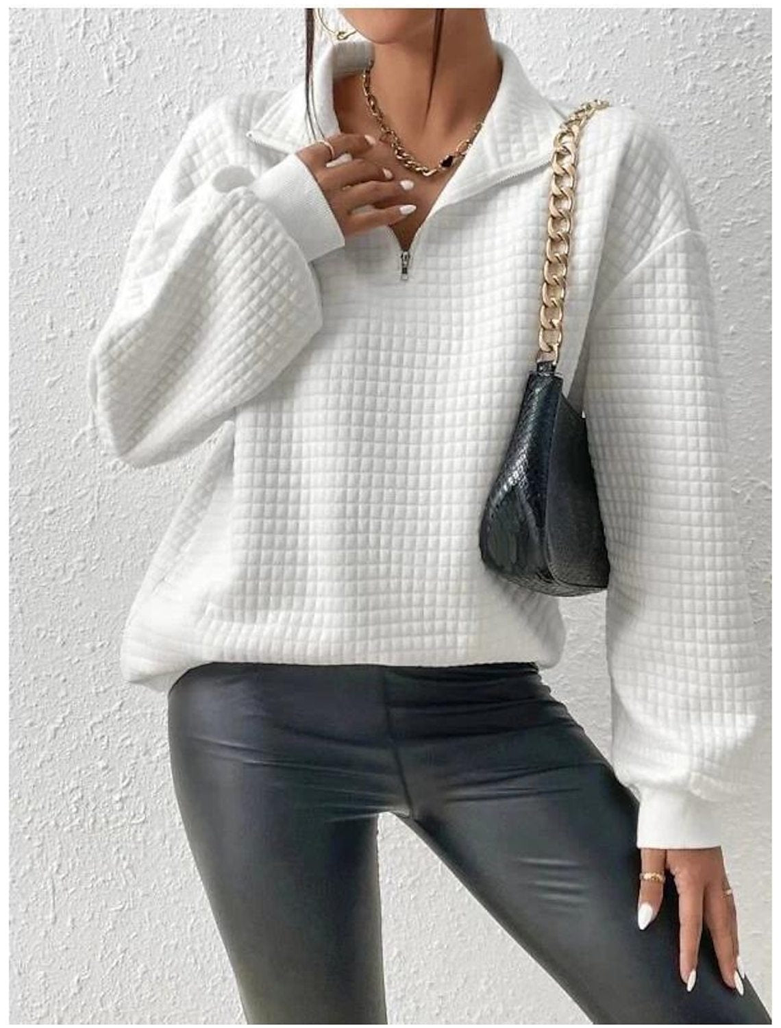 Damen modischer Stepp-Pullover mit halbem Reißverschluss ModeGeist