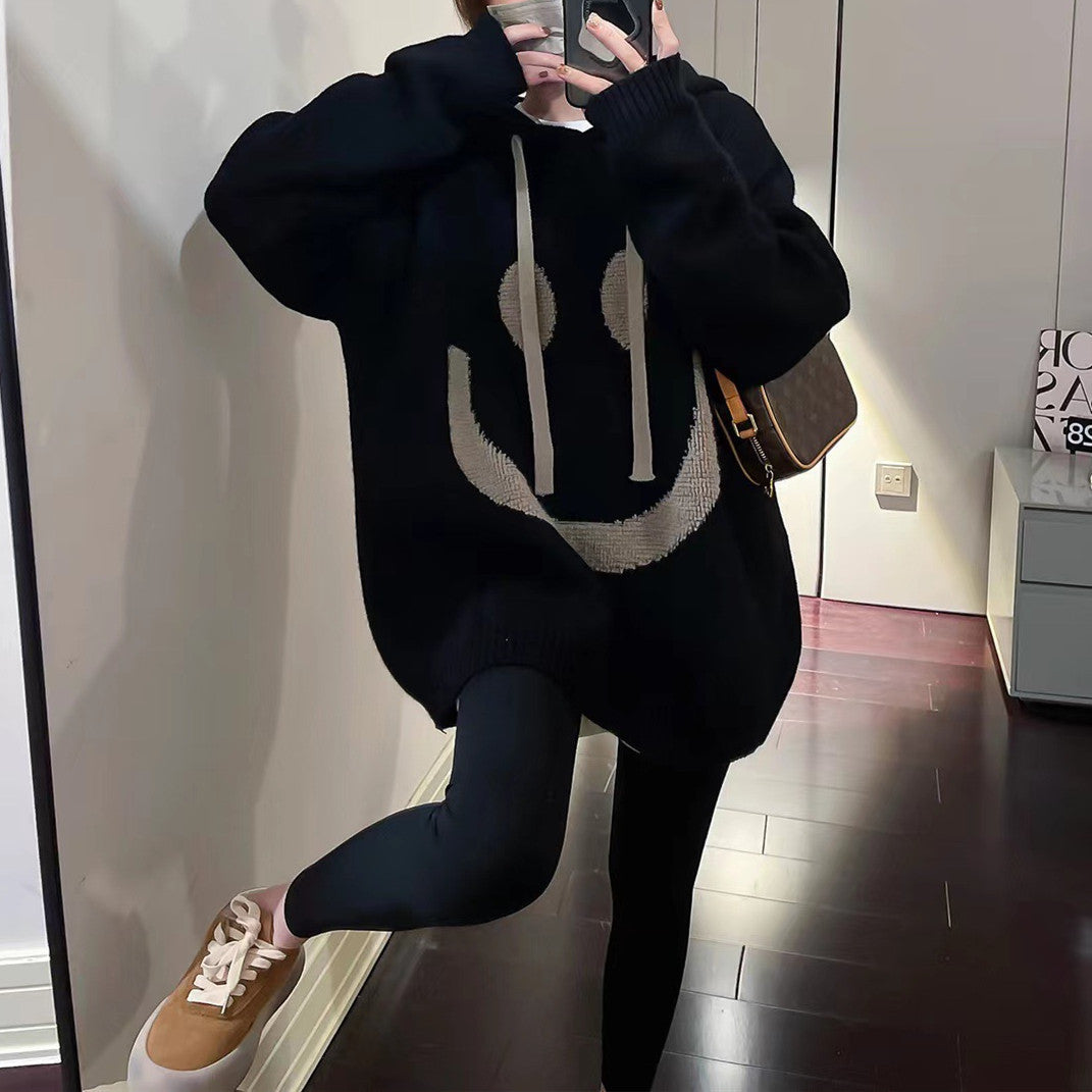 Damen Lässiger Oversized-Pullover mit Smiley-Motiv ModeGeist
