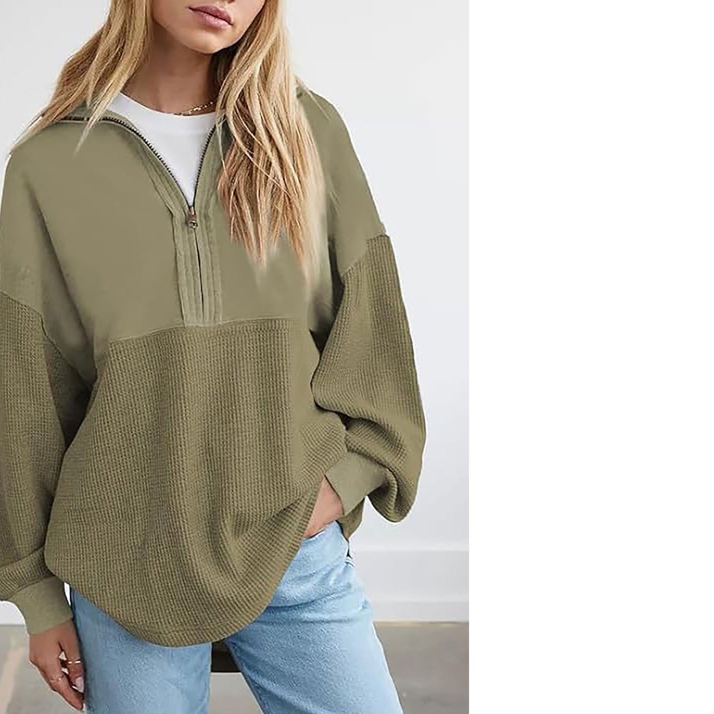 Damen lässiger Kapuzenpullover mit halblangem Reißverschluss und strukturiertem Material ModeGeist