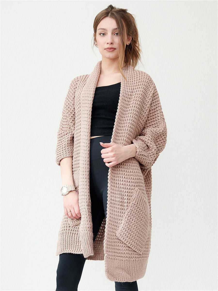 ModeGeist | Strickjacke - Oversized Fit - Offene Vorderseite - Gerippte Kanten - Große Taschen