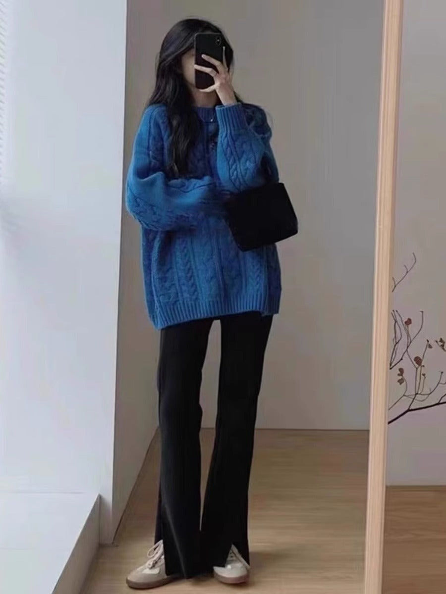Damen Grobstrickpullover im lässigen Oversized-Stil mit Zopfmuster ModeGeist