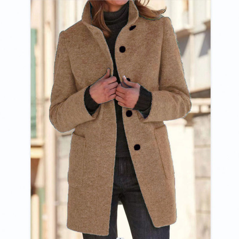 Damen elegante Wolljacke mit praktischen Taschen und Knopfverschluss ModeGeist