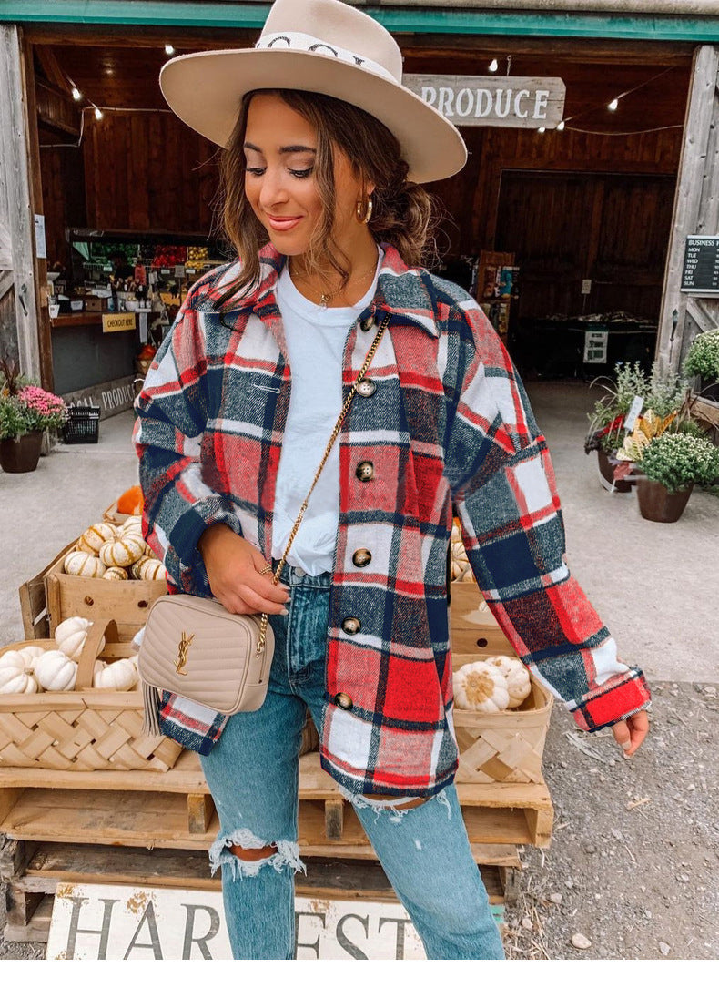 Damen lässige karierte Flanelljacke mit Knopfdetails ModeGeist