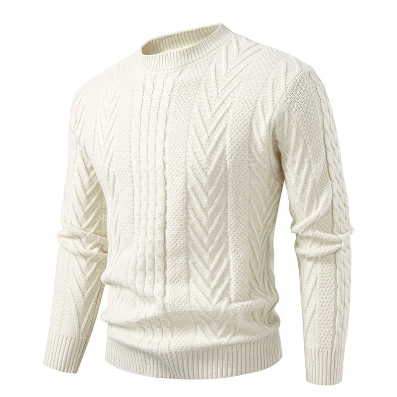 Herren Grobstrickpullover mit Zopfmuster und Rundhalsausschnitt ModeGeist