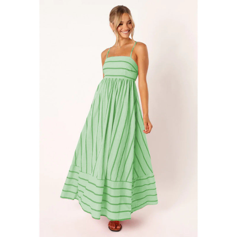 Damen Maxikleid mit feinen Streifen und elastischem Taillenbund ModeGeist