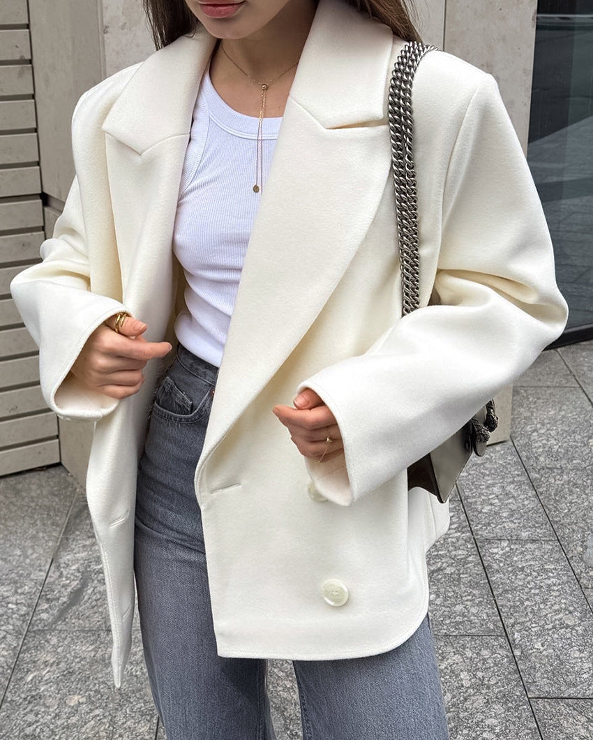 ModeGeist | Village Beige Wolljacke mit Doppelter Brust