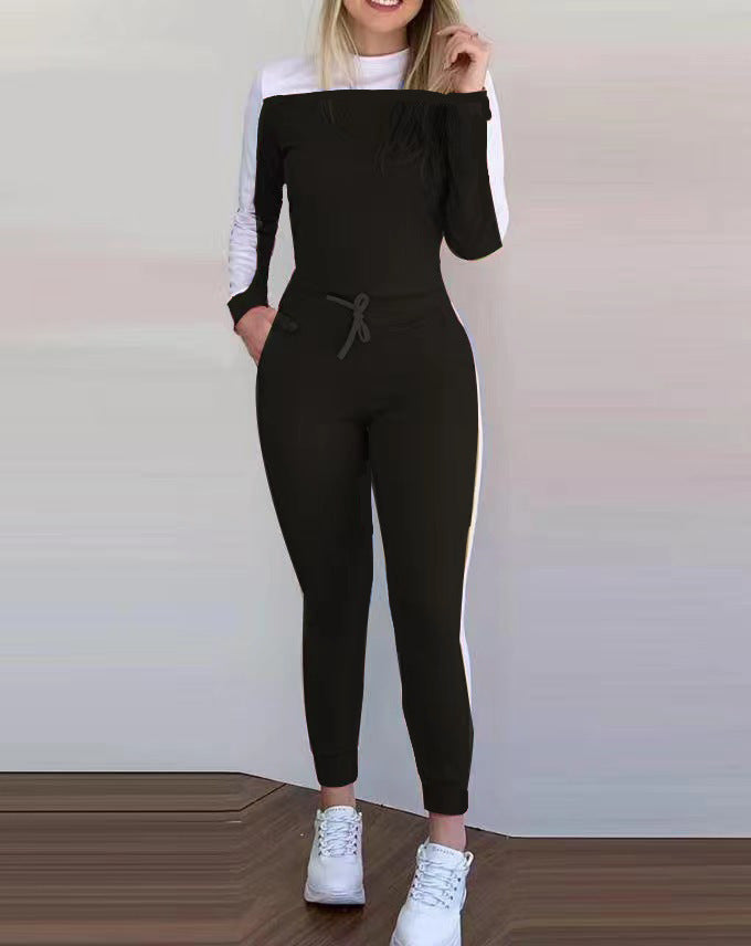 Damen Sportlicher Jumpsuit mit abnehmbaren Trägern und seitlichen Kontraststreifen ModeGeist