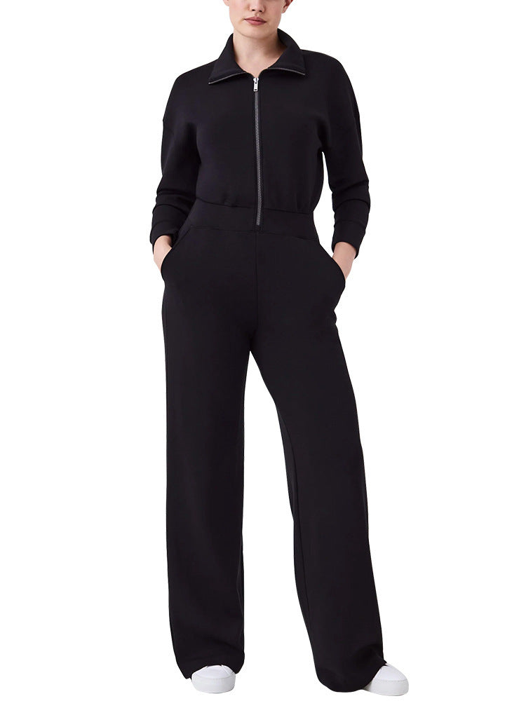 Damen Luxuriöser Lounge-Jumpsuit mit elegantem Stehkragen und praktischem Reißverschluss ModeGeist