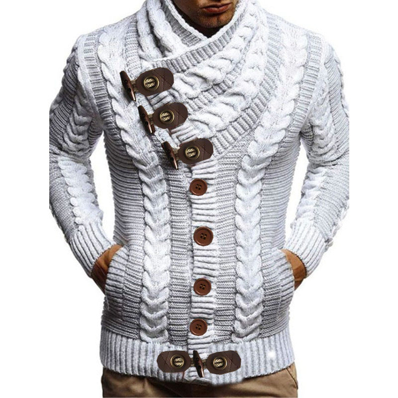 Herren Grobstrickjacke mit kreativem Schalkragen und Knopfdetails ModeGeist