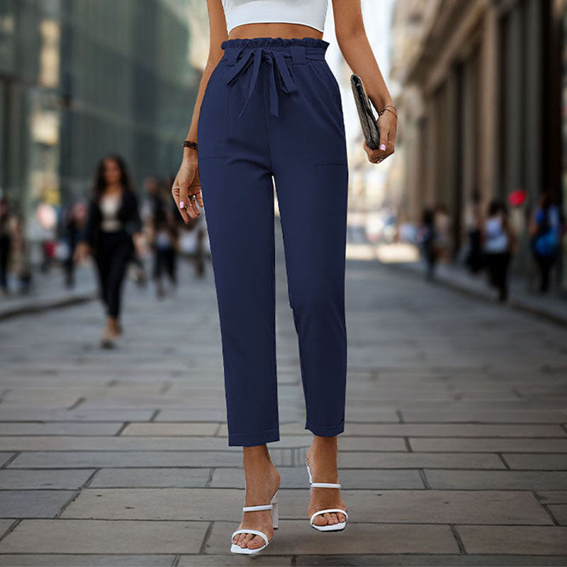 Damen elegante Chino-Hose mit hohem Bund und Taillenzug ModeGeist