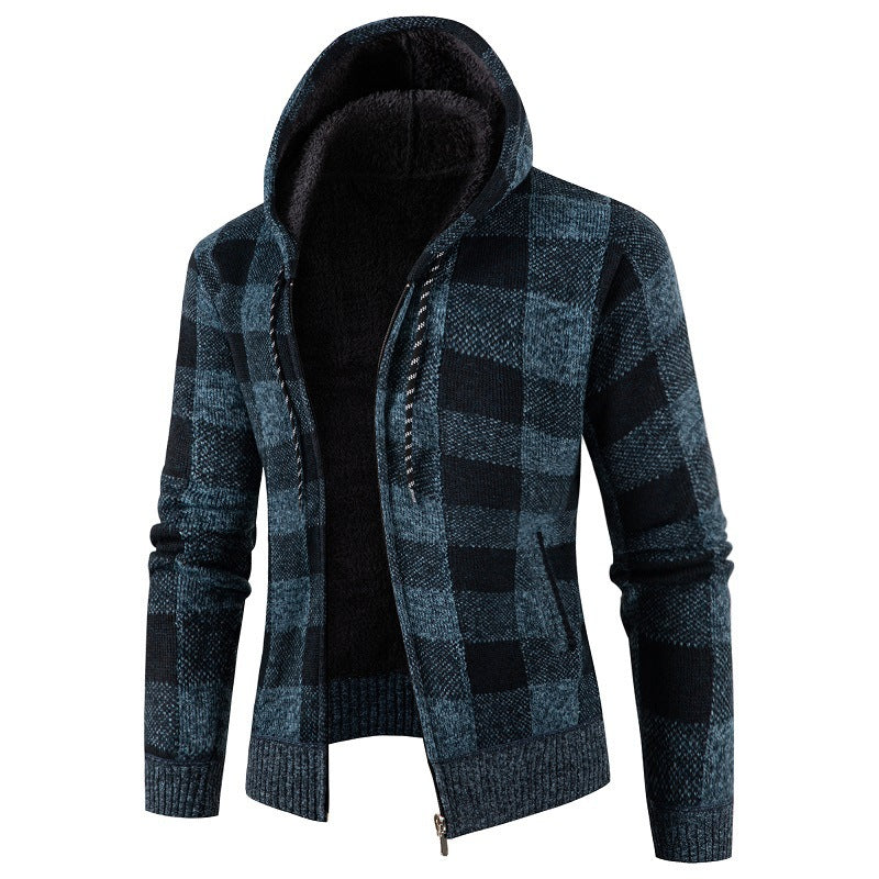 Herren gemütliche Kapuzenjacke mit kariertem Design ModeGeist