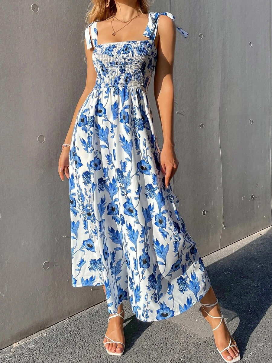 Modisches Maxikleid für Damen mit Blumenmuster und dehnbarem Oberteil