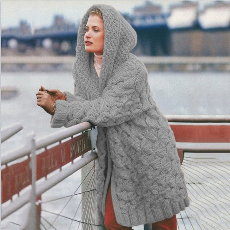Damen oversized Grobstrickmantel mit Kapuze ModeGeist
