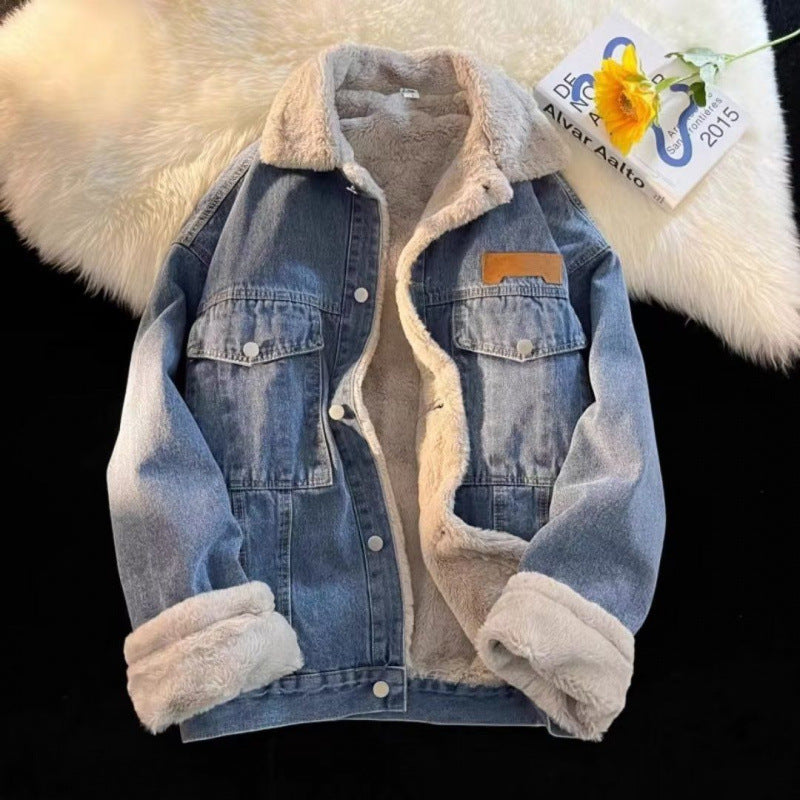 Damen oversized Jeansjacke mit Innenfutter aus Teddyfell ModeGeist