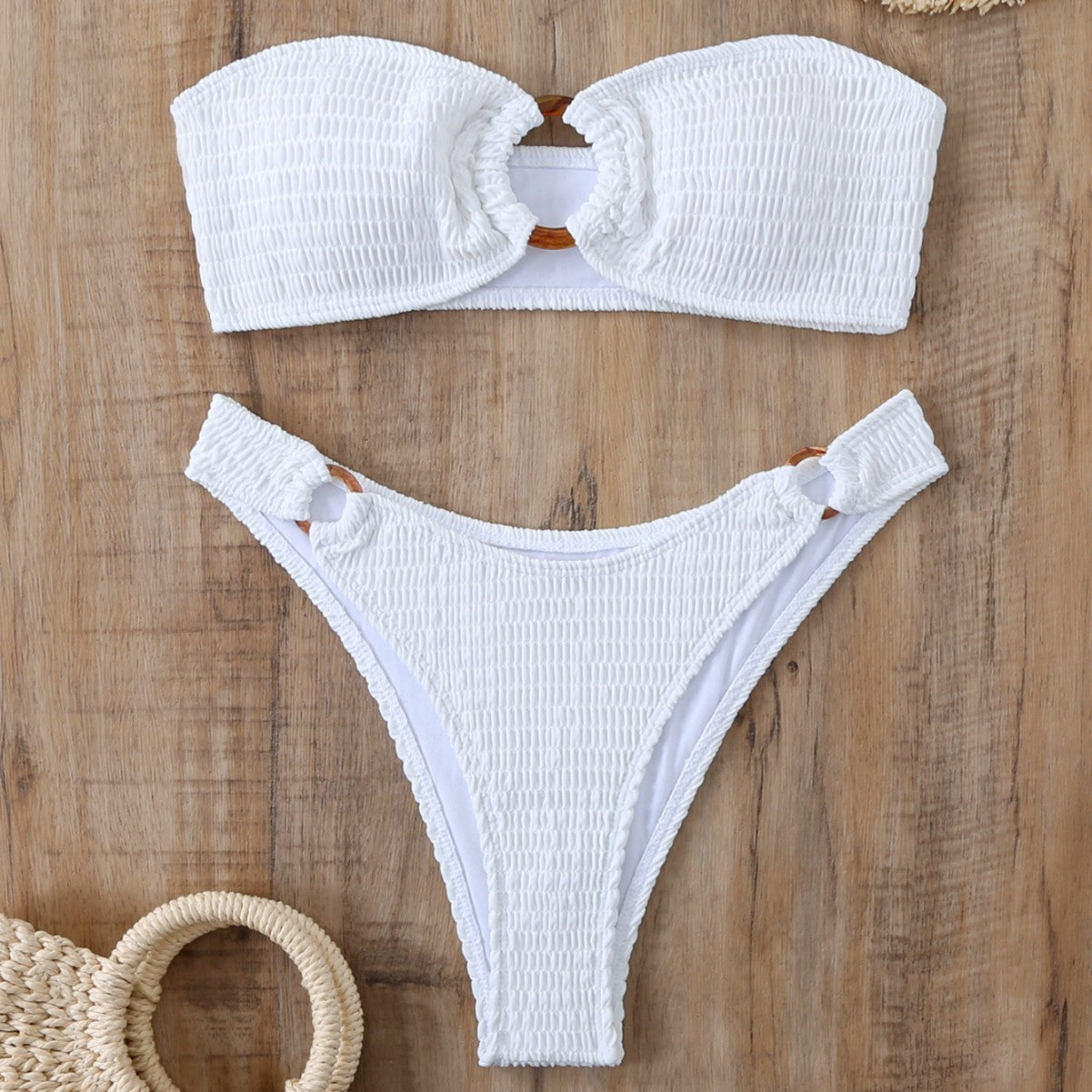 Bikini-Set mit Smok-Detail und Ring-Dekor für Damen von MODEGEIST