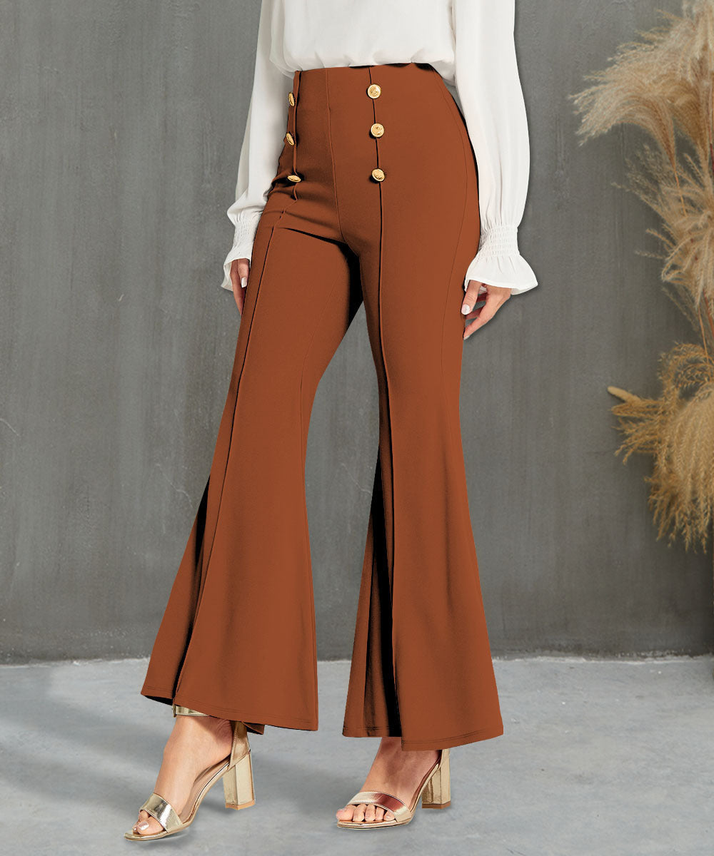 Modegeist Damenhose: Weite, hochgeschnittene Hose mit Knöpfen