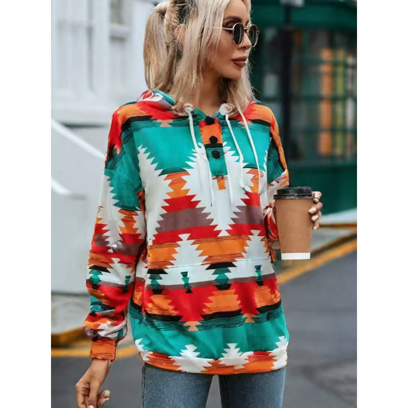 Damen Relaxed Fit Bohemian Grafik Hoodie ModeGeist