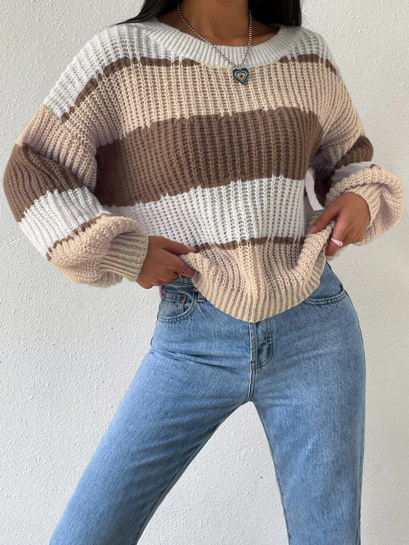 ModeGeist | Pullover Pullover Grobstrick Übergröße Fit Langarm Freizeit Crew Neck